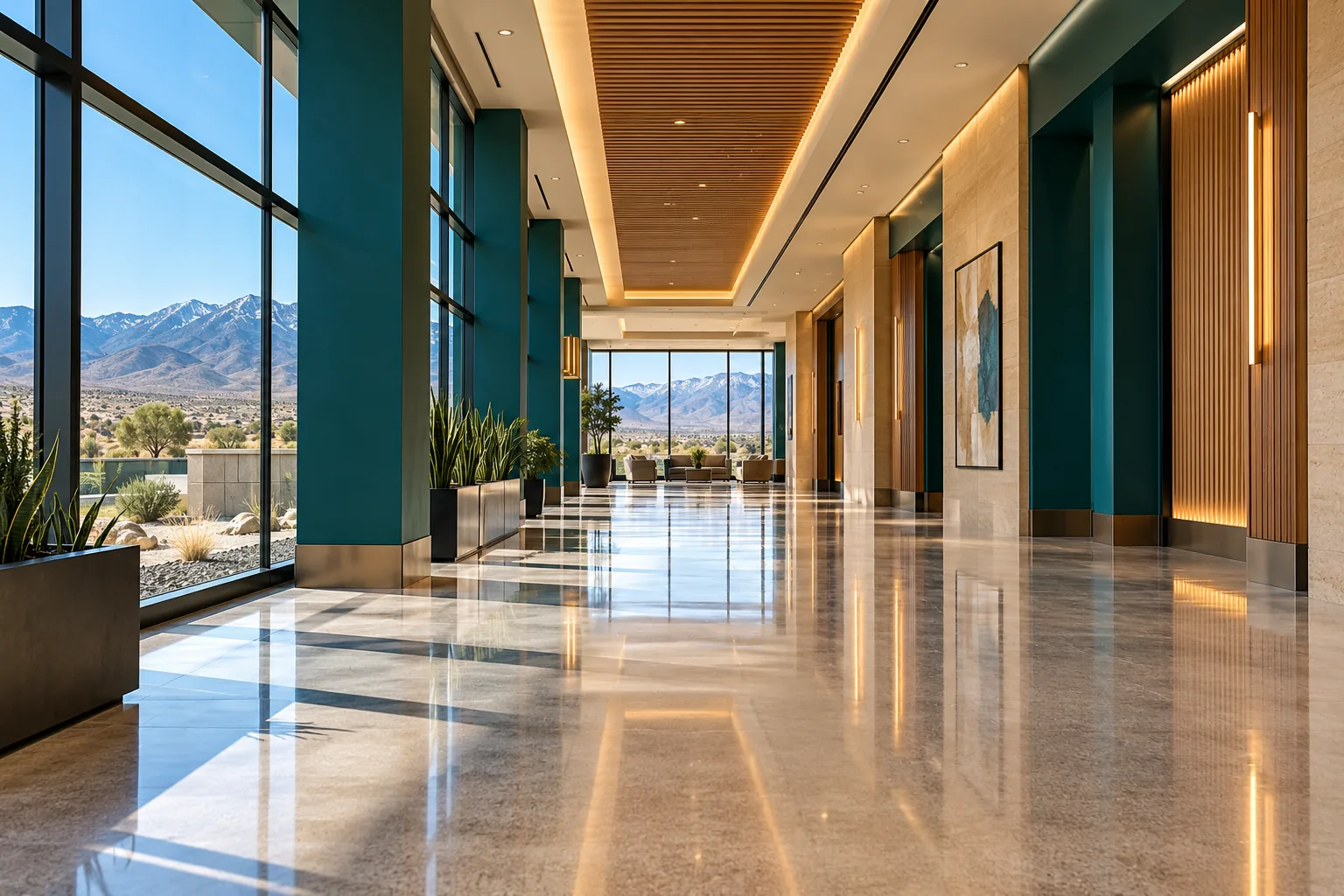 Gleaming polished corridor floor