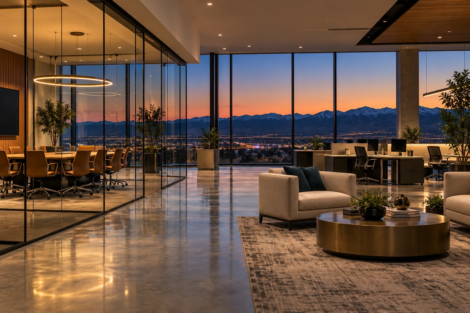 Clean Reno office in the evening